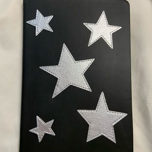 🦩New black leatherette soft cover journal with silver stars and lined pa…